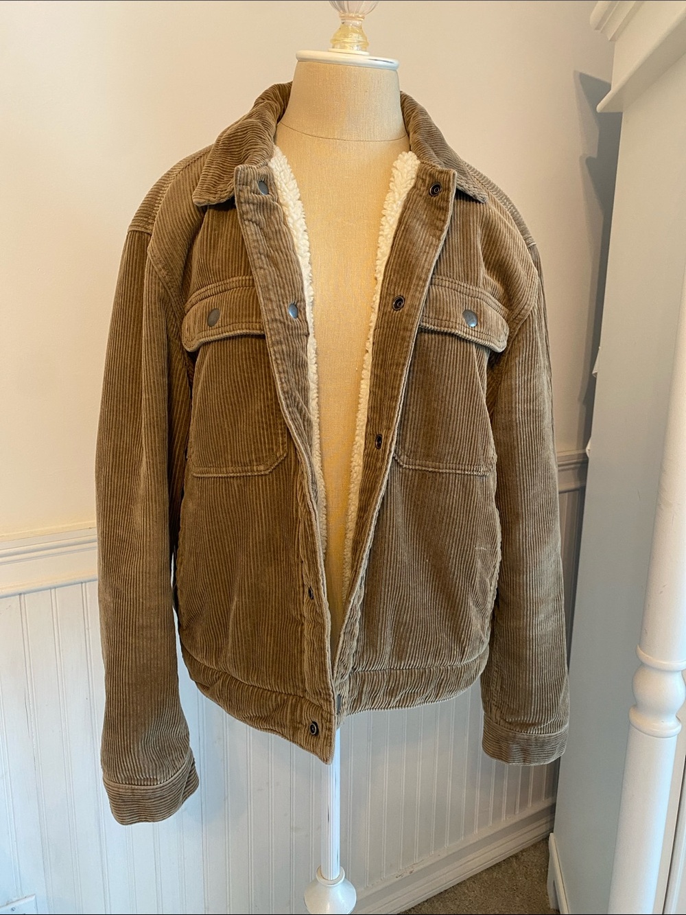 AllSaints Tan Corduroy Sherpa-Lined Jacket